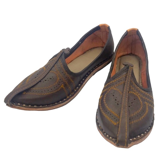 Rajasthani India Genuine Leather Slip On Shoes Size 9.5 - Picture 1 of 5